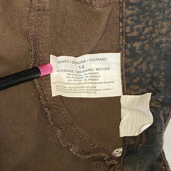 Gloria Vanderbilt Sadie Vintage Animal Hide Print Skinny Denim Jeans Brown 14 - Picture 12 of 13